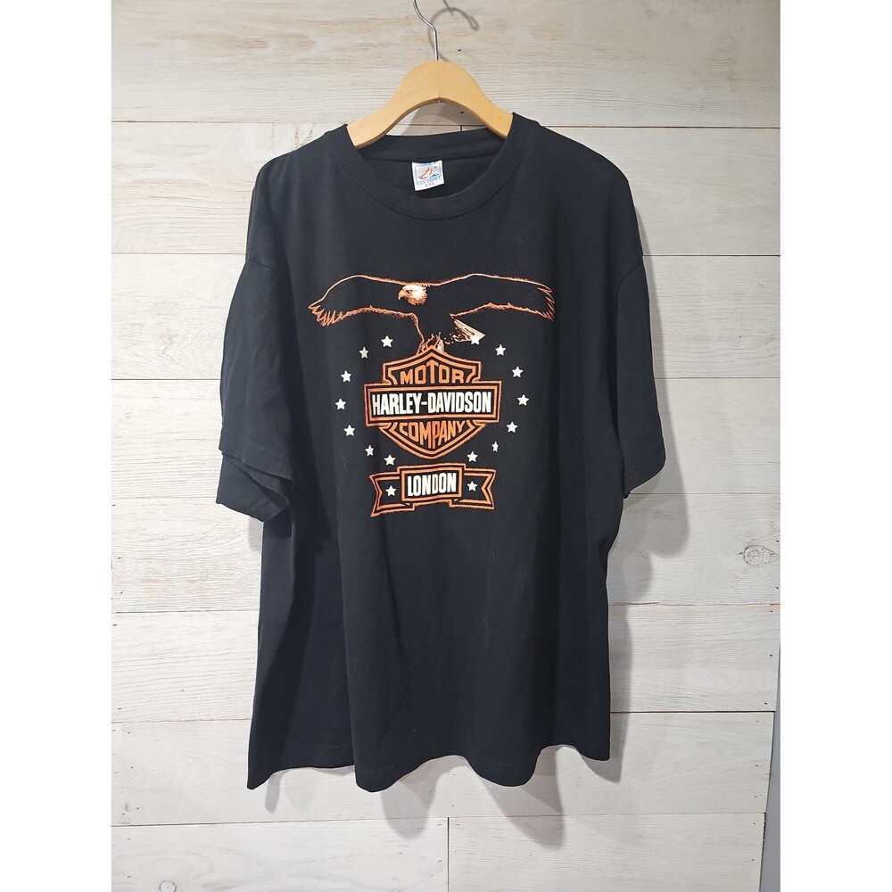 Harley Davidson London Shirt XXL Black Orange Eagle Logo Motorcycle Biker Tee